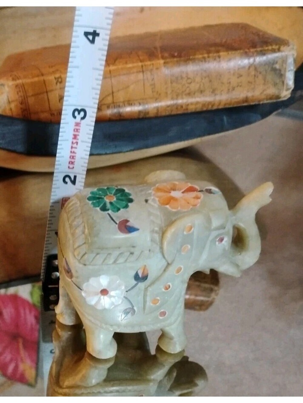 Indian Elephant Marble with Precious Stone Inlay/Hand Carved